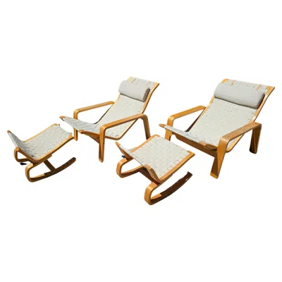 Pre-owned Ikea Pair Of Pulkka Lounge Chairs With Ottomans By Ilmari Lappalainen For  In Brown
