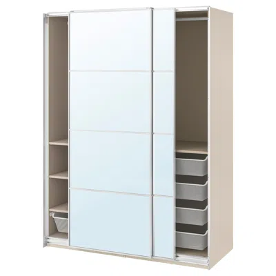 Ikea Pax / Auli Wardrobe With Sliding Doors, Gray-beige/mirror Glass, 59x26x79 1/4 "