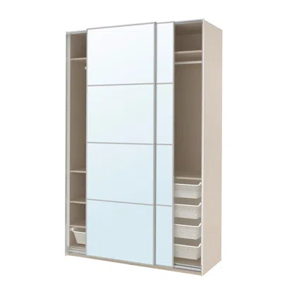 Ikea Pax / Auli Wardrobe With Sliding Doors, Gray-beige/mirror Glass, 59x26x93 1/8 "