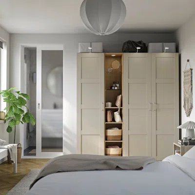 Ikea Pax / Bergsbo Wardrobe Combination, Gray-beige Gray-beige/oak Effect, 72 7/8x23 5/8x79 1/4 "