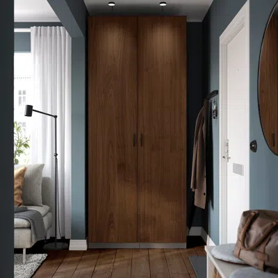 Ikea Pax / Björneskogen Wardrobe Combination, Dark Gray/walnut Veneer, 39 3/8x23 5/8x93 1/8 "