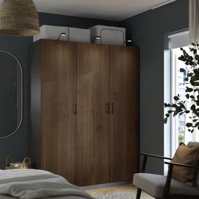 Ikea Pax / Björneskogen Wardrobe Combination, Dark Gray/walnut Veneer, 59x22 7/8x79 1/8 "