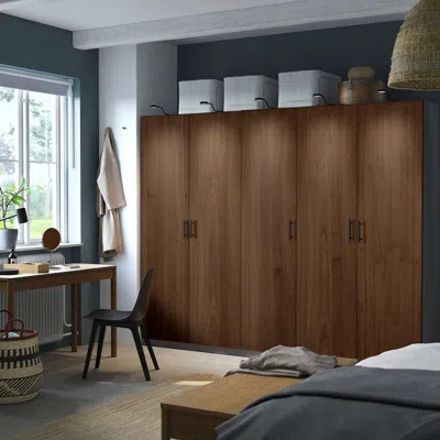 Ikea Pax / Björneskogen Wardrobe Combination, Dark Gray/walnut Veneer, 98 3/8x23 5/8x79 1/4 "