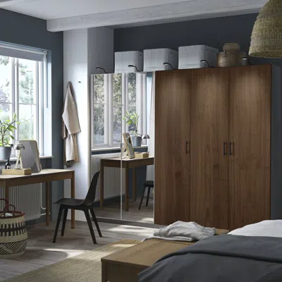 Ikea Pax / Björneskogen/åheim Wardrobe Combination, Dark Gray/walnut Veneer, 98 3/8x23 5/8x79 1/4 "
