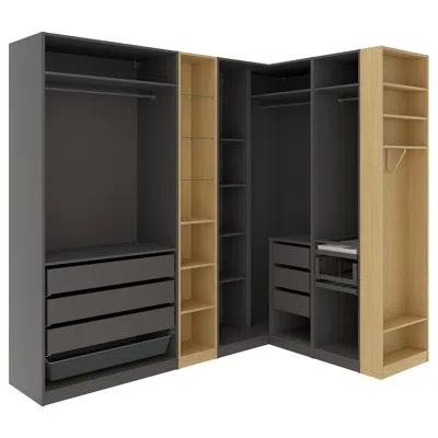 Ikea Pax Corner Wardrobe, Dark Gray Dark Gray/oak Effect, 96 5/8/71x93 1/8 "