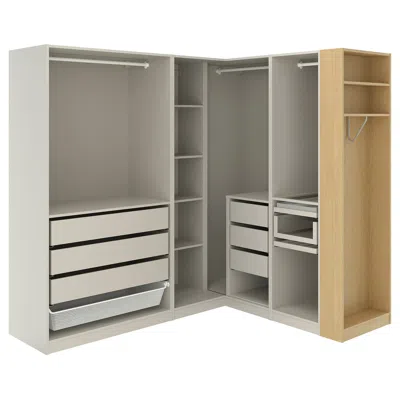 Ikea Pax Corner Wardrobe, Gray-beige/gray-beige Oak Veneer, 82 7/8/71x79 1/4 "