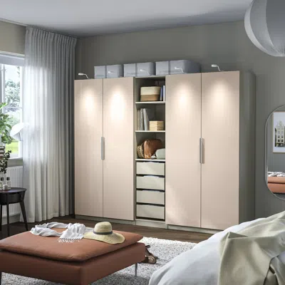Ikea Pax / Fardal Wardrobe Combination, Gray-beige/high Gloss Light Orange, 98 3/8x23 5/8x79 1/8 "