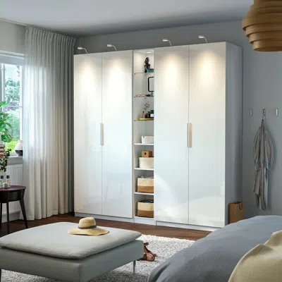 Ikea Pax / Fardal Wardrobe Combination, White High Gloss/white White, 92 1/2x23 5/8x93 1/8 "