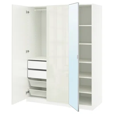Ikea Pax / Fardal/åheim Wardrobe Combination, High Gloss White/mirror Glass, 59x23 5/8x79 1/4 "
