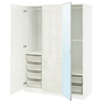 Ikea Pax / Fardal/åheim Wardrobe Combination, High Gloss White/mirror Glass, 59x23 5/8x79 1/4 "