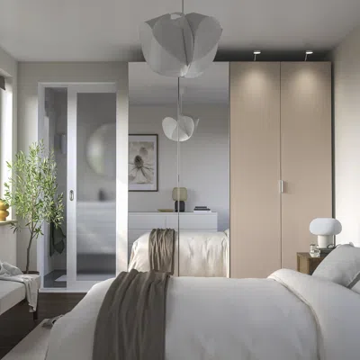 Ikea Pax / Fardal/åheim Wardrobe Combination, White High Gloss/light Orange Mirror Glass, 78 3/4x23 5/8x9