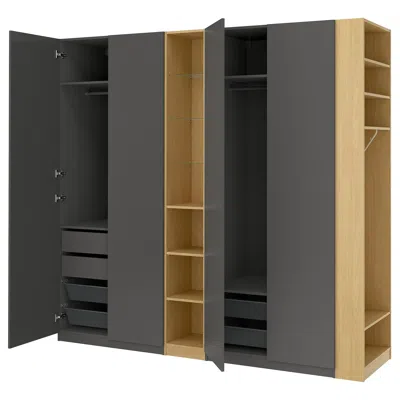Ikea Pax / Forsand Wardrobe Combination, Dark Gray Dark Gray/oak Effect, 100 3/8x23 5/8x79 1/4 "