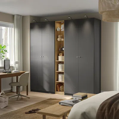 Ikea Pax / Forsand Wardrobe Combination, Dark Gray Dark Gray/oak Effect, 92 1/2x23 5/8x93 1/8 "