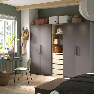 Ikea Pax / Forsand Wardrobe Combination, Dark Gray Gray-beige/dark Gray, 98 3/8x23 5/8x79 1/4 "