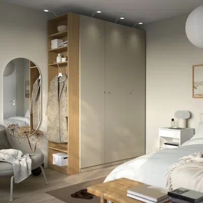 Ikea Pax / Forsand Wardrobe Combination, Gray-beige Gray-beige/oak Effect, 66 7/8x23 5/8x93 1/8 "