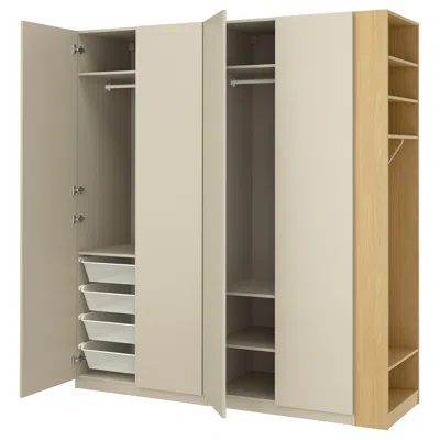 Ikea Pax / Forsand Wardrobe Combination, Gray-beige Gray-beige/oak Effect, 86 5/8x23 5/8x93 1/8 "