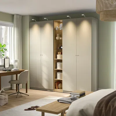 Ikea Pax / Forsand Wardrobe Combination, Gray-beige Gray-beige/oak Effect, 92 1/2x23 5/8x93 1/8 "