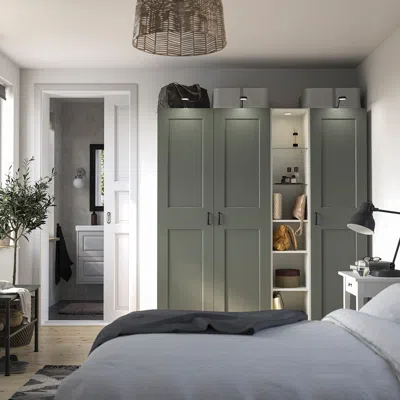 Ikea Pax / Grimo Wardrobe Combination, White Gray-green/white, 72 7/8x23 5/8x79 1/4 "