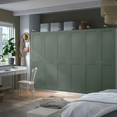 Ikea Pax / Grimo Wardrobe Combination, White/gray-green, 118 1/8x23 5/8x79 1/4 "