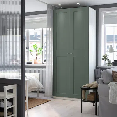 Ikea Pax / Grimo Wardrobe Combination, White/gray-green, 39 3/8x23 5/8x93 1/8 "