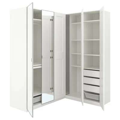 Ikea Pax / Grimo/åheim Corner Wardrobe, White/white Mirror Glass, 82 7/8/63 1/4x93 1/8 "