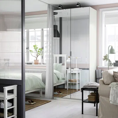 Ikea Pax / Kammartorp Wardrobe Combination, White Mirror Glass/gray, 39 3/8x23 5/8x93 1/8 "