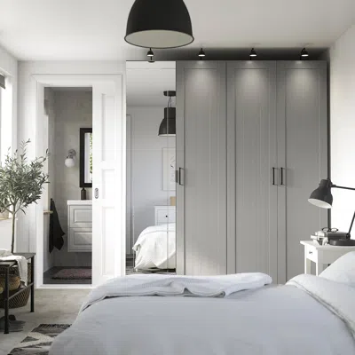 Ikea Pax / Kammartorp/gullaberg Wardrobe Combination, White/mirror Glass Gray, 78 3/4x23 5/8x93 1/8 "
