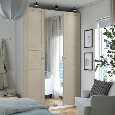 Ikea Pax / Kammartorp/tyssedal Wardrobe Combination, White Mirror Glass/gray Gray-beige, 59x23 5/8x93 1/8