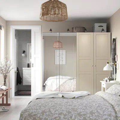 Ikea Pax / Kammartorp/tyssedal Wardrobe Combination, White Mirror Glass/gray Gray-beige, 78 3/4x26x79 1/4