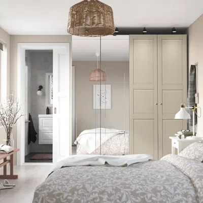 Ikea Pax / Kammartorp/tyssedal Wardrobe Combination, White Mirror Glass/gray Gray-beige, 78 3/4x26x93 1/8