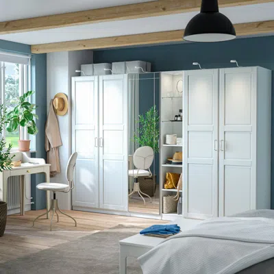 Ikea Pax / Kammartorp/tyssedal Wardrobe Combination, White Mirror Glass/gray White, 112 1/4x23 5/8x79 1/4
