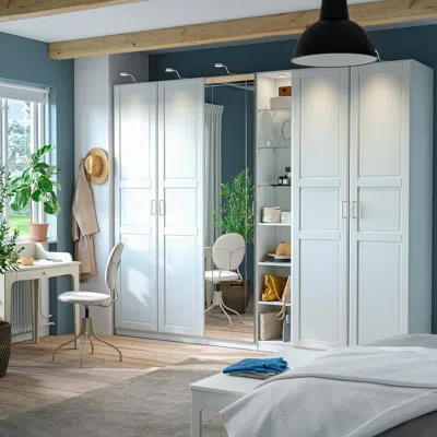 Ikea Pax / Kammartorp/tyssedal Wardrobe Combination, White Mirror Glass/gray White, 112 1/4x23 5/8x93 1/8