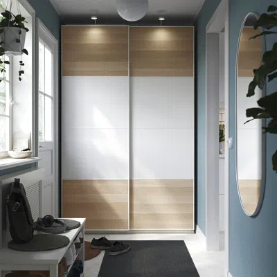 Ikea Pax / Mehamn Wardrobe Combination, White/double Sided White Stained Oak Effect, 59x16 7/8x93 1/8 "