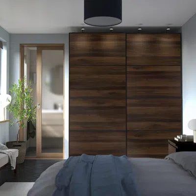 Ikea Pax / Mehamn Wardrobe With Sliding Doors, Dark Gray Black/double Sided Dark Brown Oak Effect, 78 3/4