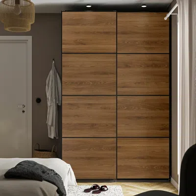 Ikea Pax / Mehamn Wardrobe With Sliding Doors, Dark Gray Black/double Sided Walnut, 59x26x92 7/8 "