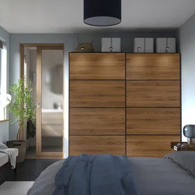Ikea Pax / Mehamn Wardrobe With Sliding Doors, Dark Gray Black/double Sided Walnut, 78 3/4x26x79 1/4 "