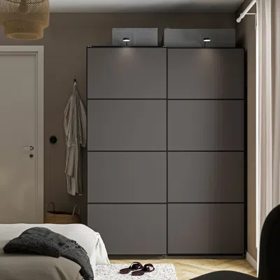 Ikea Pax / Mehamn Wardrobe With Sliding Doors, Dark Gray/double Sided Dark Gray, 59x26x79 1/4 "