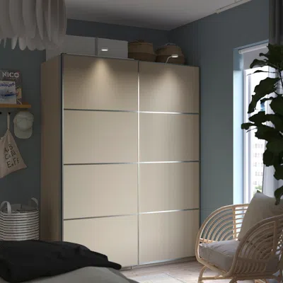 Ikea Pax / Mehamn Wardrobe With Sliding Doors, Gray-beige/double Sided Gray-beige, 59x26x79 1/4 "
