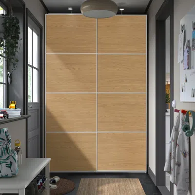 Ikea Pax / Mehamn Wardrobe With Sliding Doors, White Aluminum/double Sided Oak Effect, 59x16 7/8x93 1/8 "