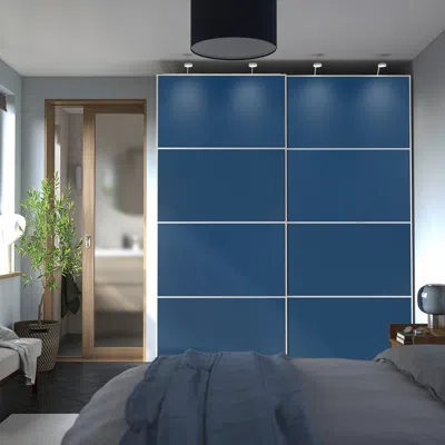 Ikea Pax / Mehamn Wardrobe With Sliding Doors, White White/double Sided Blue, 78 3/4x26x93 1/8 "