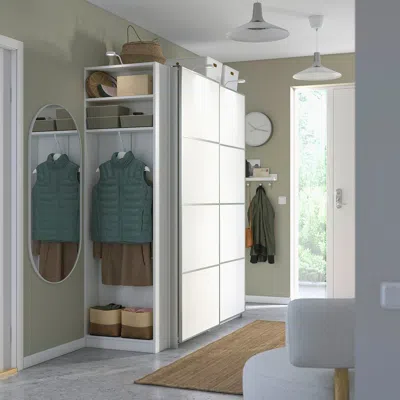 Ikea Pax / Mehamn/auli Wardrobe With Sliding Doors, White Aluminum/white White, 66 7/8x26x79 1/8 "