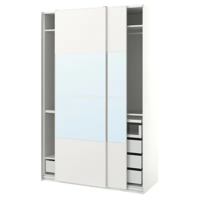 Ikea Pax / Mehamn/auli Wardrobe With Sliding Doors, White/mirror Glass, 59x26x92 7/8 "