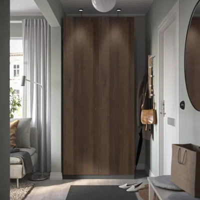 Ikea Pax / Storklinta Wardrobe Combination, Dark Gray/dark Brown Stained Oak Effect, 39 3/8x14 7/8x93 1/8