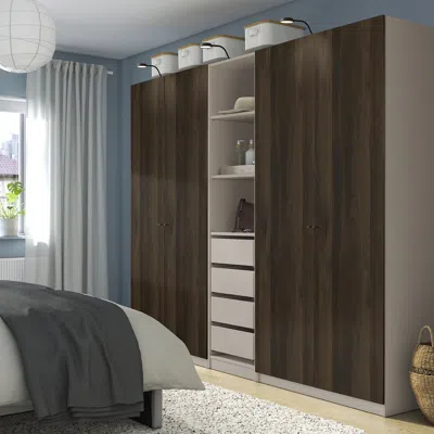 Ikea Pax / Storklinta Wardrobe Combination, Gray-beige/dark Brown Stained Oak Effect, 98 3/8x22 7/8x79 1/