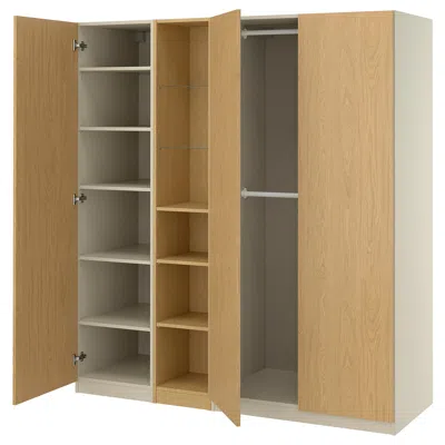 Ikea Pax / Storklinta Wardrobe Combination, Gray-beige/oak Effect, 72 7/8x22 7/8x79 1/8 " In Brown