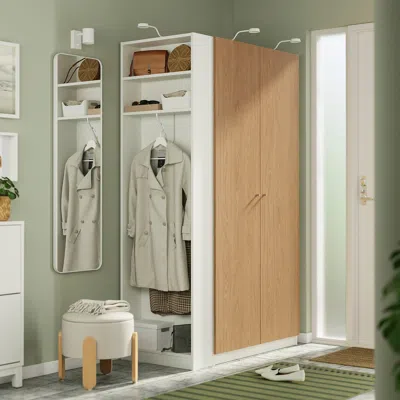 Ikea Pax / Storklinta Wardrobe Combination, White Oak Effect/white, 47 1/4x23 5/8x79 1/4 "