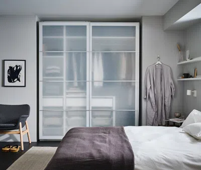 Ikea Pax / Svartisdal Wardrobe With Sliding Doors, White White/paper Effect, 78 3/4x26x79 1/4 "