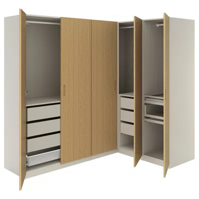 Ikea Pax / Tonstad Corner Wardrobe, Gray-beige/gray-beige Oak Veneer, 90 3/4/63 1/4x79 1/4 "