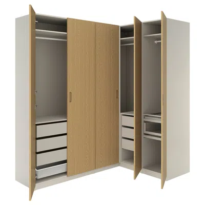 Ikea Pax / Tonstad Corner Wardrobe, Gray-beige/gray-beige Oak Veneer, 90 3/4/63 1/4x93 1/8 "
