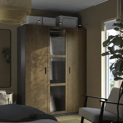 Ikea Pax / Tonstad Wardrobe Combination, Dark Gray Brown/stained Oak Veneer Glass, 59x23 5/8x79 1/4 "